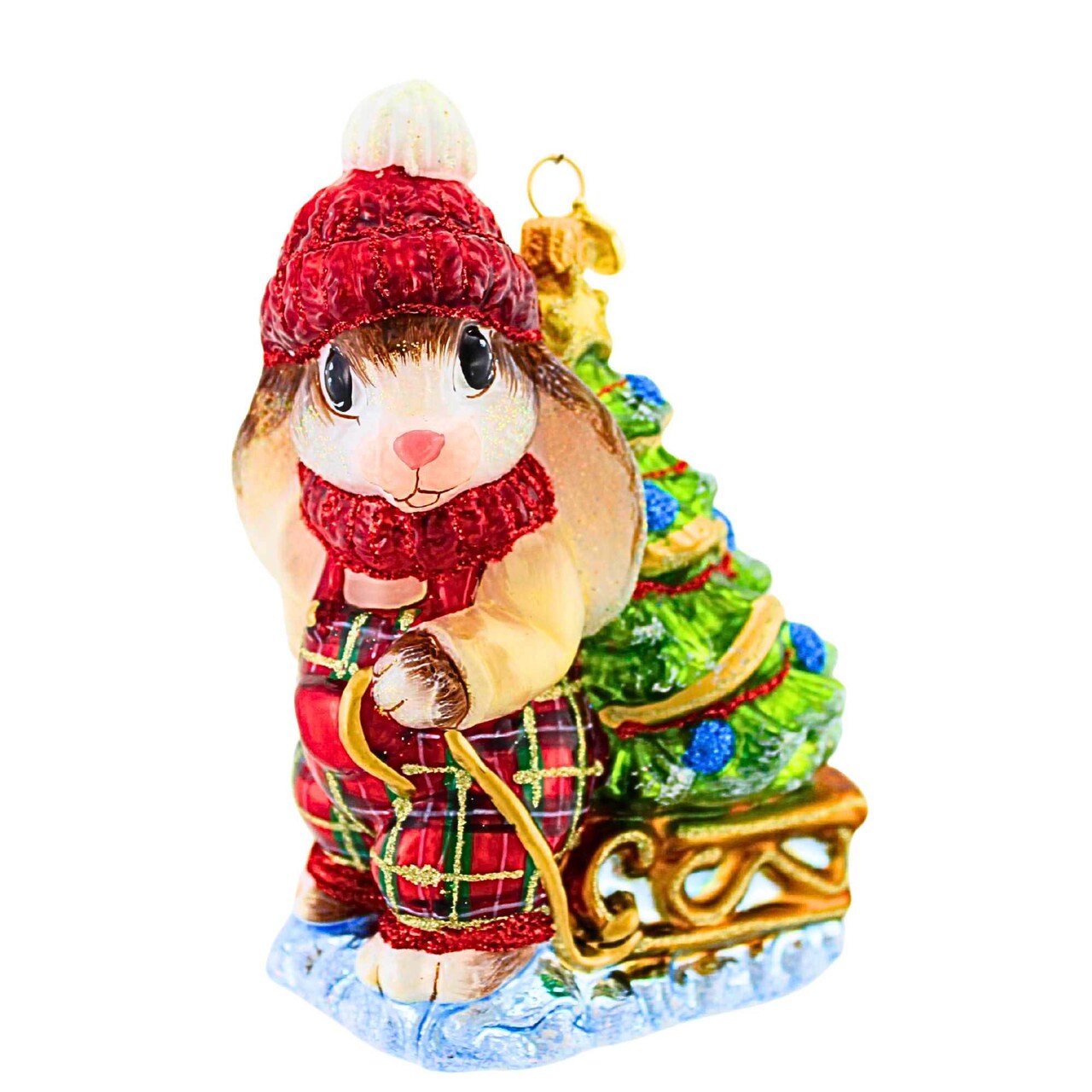 Glitter Lab 5.25 In Baby Hare In Tartan Pants Christmas Tree Ornament , Christmas Decor Animal Rabbit Holiday